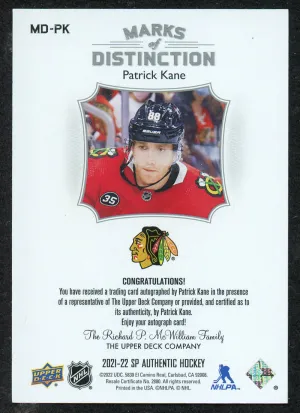 2021-22 SP Authentic Marks of Distinction #MDPK Patrick Kane Auto /25 back